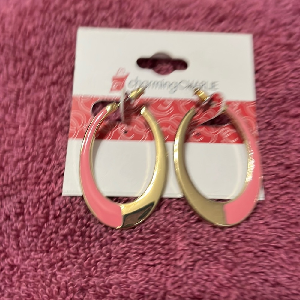 Pink and gold hoop earrings